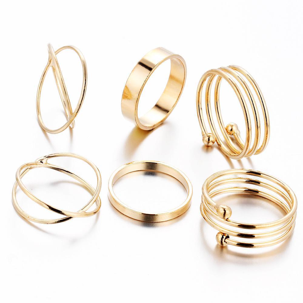 6 Piece Geometric Ring Set 18K Gold Plated Ring in 18K Gold Plated ITALY Design Elsy Style Ring