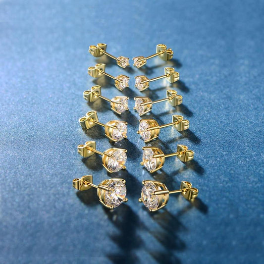 6 Piece Graduating Classic  Elements Studs in 14K Gold Plated Elsy Style Earring