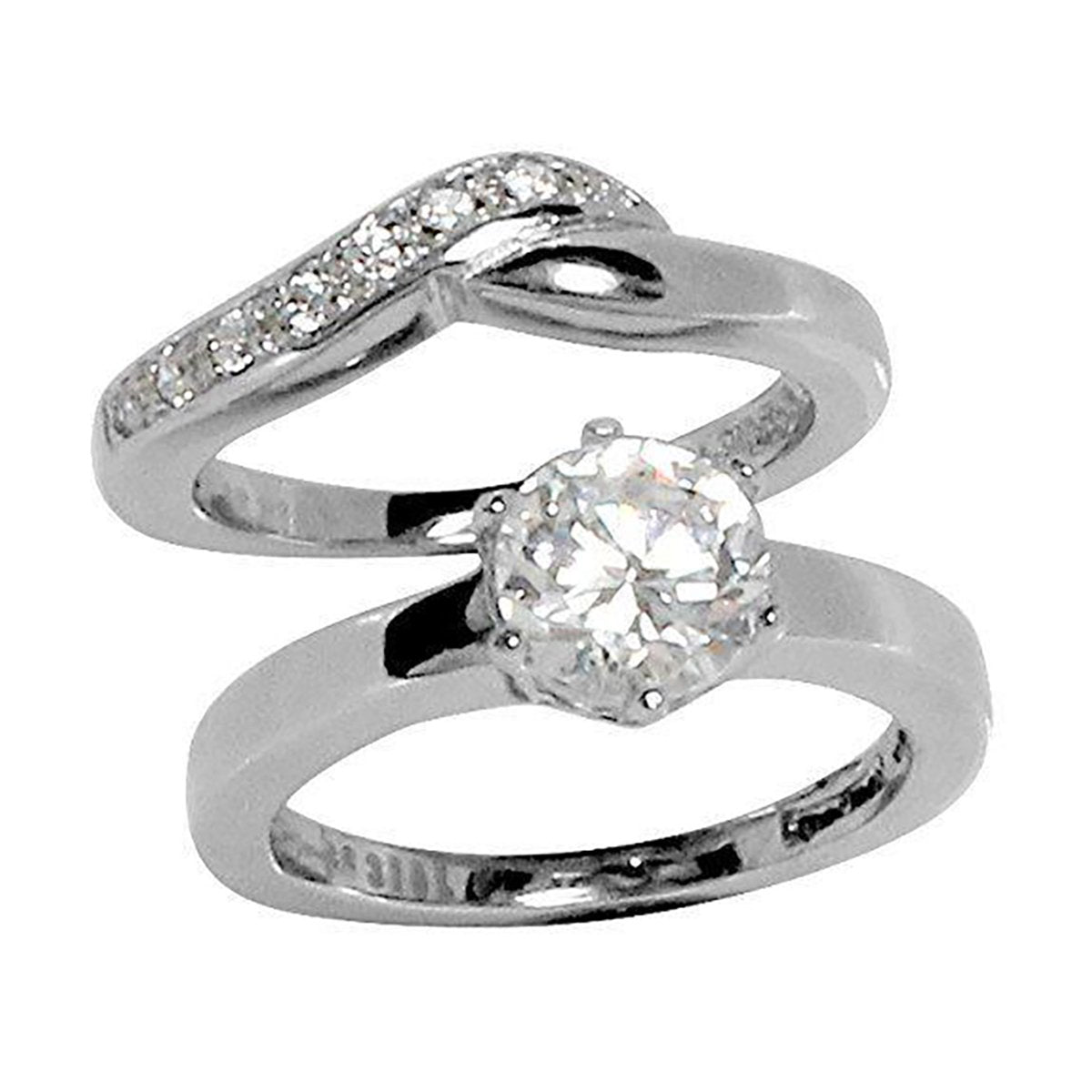 6 Prong Round CZ Stone Wedding Style Curved Band Elsy Style Ring