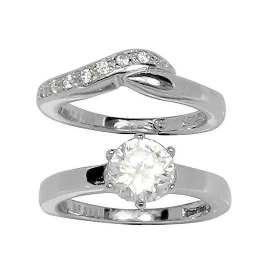 6 Prong Round CZ Stone Wedding Style Curved Band Elsy Style Ring