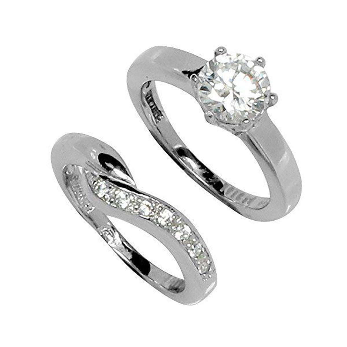 6 Prong Round CZ Stone Wedding Style Curved Band Elsy Style Ring