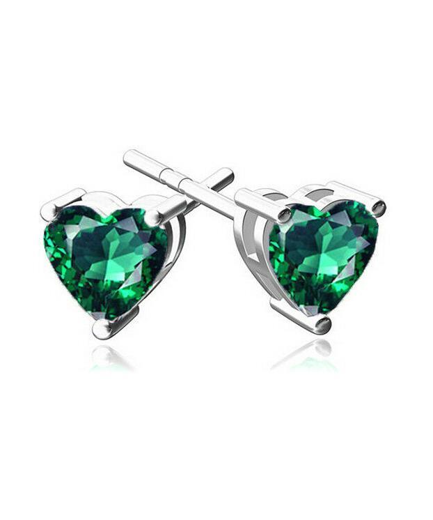 6mm Heart Stud Earring With Austrian Crystals - Green in 18K White Gold Plated ITALY Design Elsy Style Earring