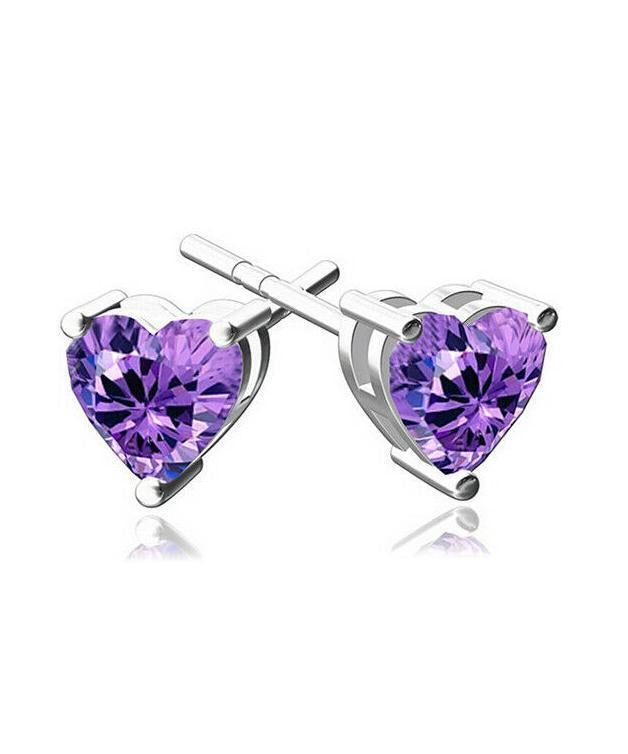 6mm Heart Stud Earring With Austrian Crystals - Purple in 18K White Gold Plate Elsy Style Earring