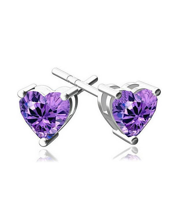 6mm Heart Stud Earring With Austrian Crystals - Purple in 18K White Gold Plated ITALY Design Elsy Style Earring