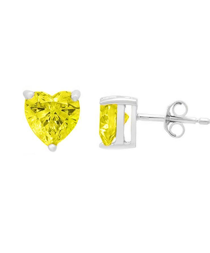 6mm Heart Stud Earring With Austrian Crystals - Yellow in 18K White Gold Plated ITALY Design Elsy Style Earring