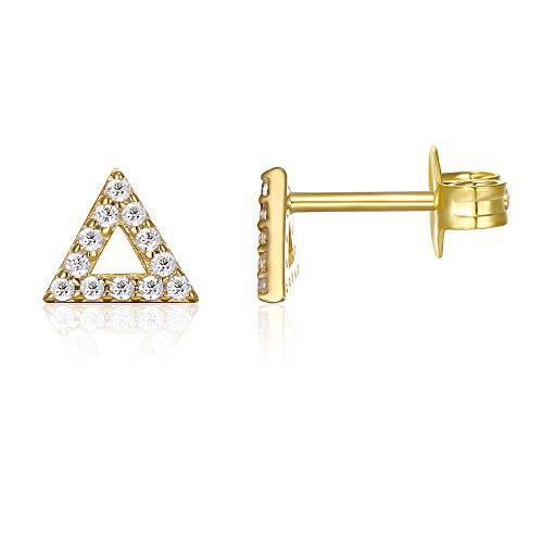 6mm Pave Triangle Stud Earring with  Crystals - 14K Gold Plated Elsy Style Earring