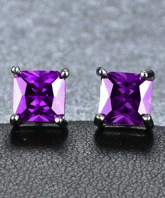 6mm Princess Stud Earring With Austrian Crystals -Purple in 18K White Gold Plated ITALY Design Elsy Style Earring