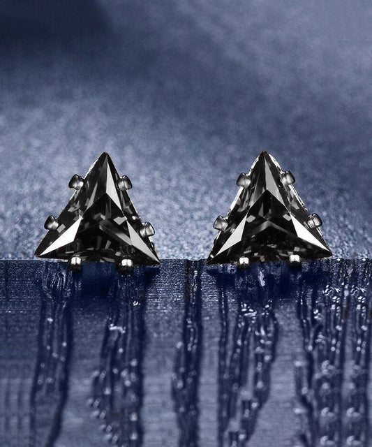 6mm Triangle Stud Earring With Austrian Crystals - Black in 18K White Gold Plated ITALY Design Elsy Style Earring