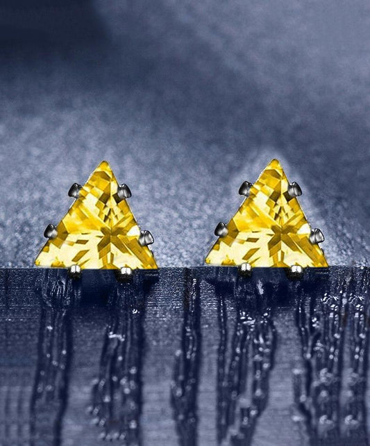 6mm Triangle Stud Earring With Austrian Crystals - Yellow in 18K White Gold Plated ITALY Design Elsy Style Earring