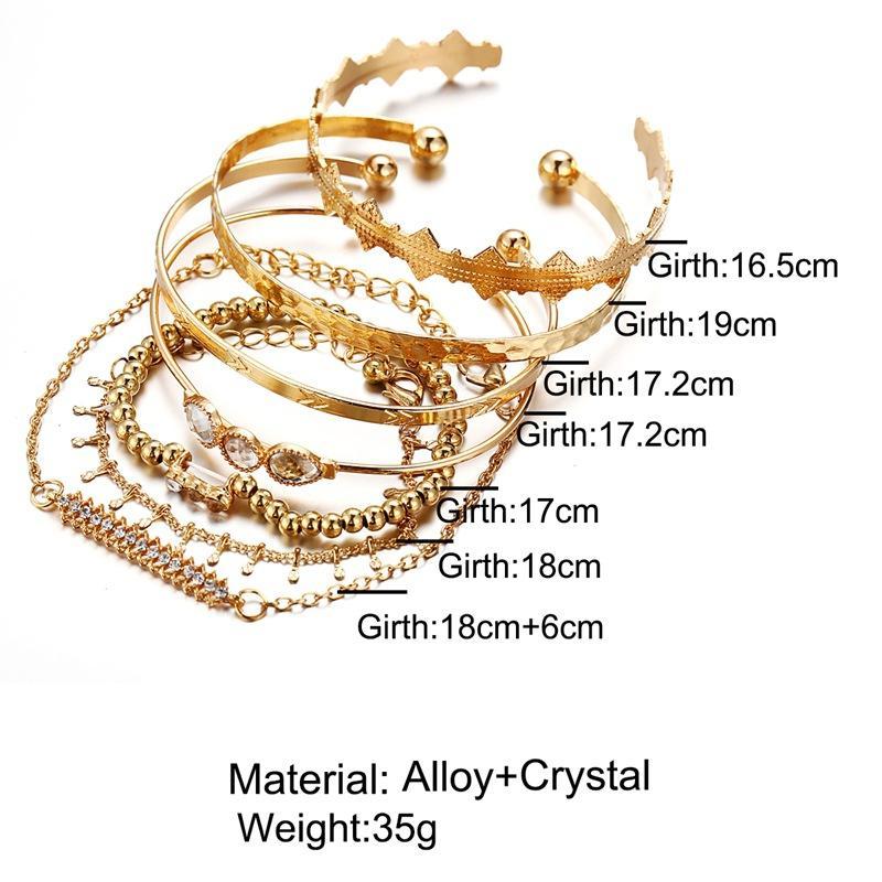 7 Piece Geometric Bangle Set With Austrian Crystals 18K Gold Plated Bracelet ITALY Design Elsy Style Bracelet