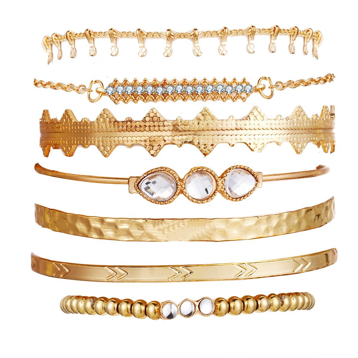 7 Piece Geometric Bangle Set With Austrian Crystals 18K Gold Plated Bracelet ITALY Design Elsy Style Bracelet