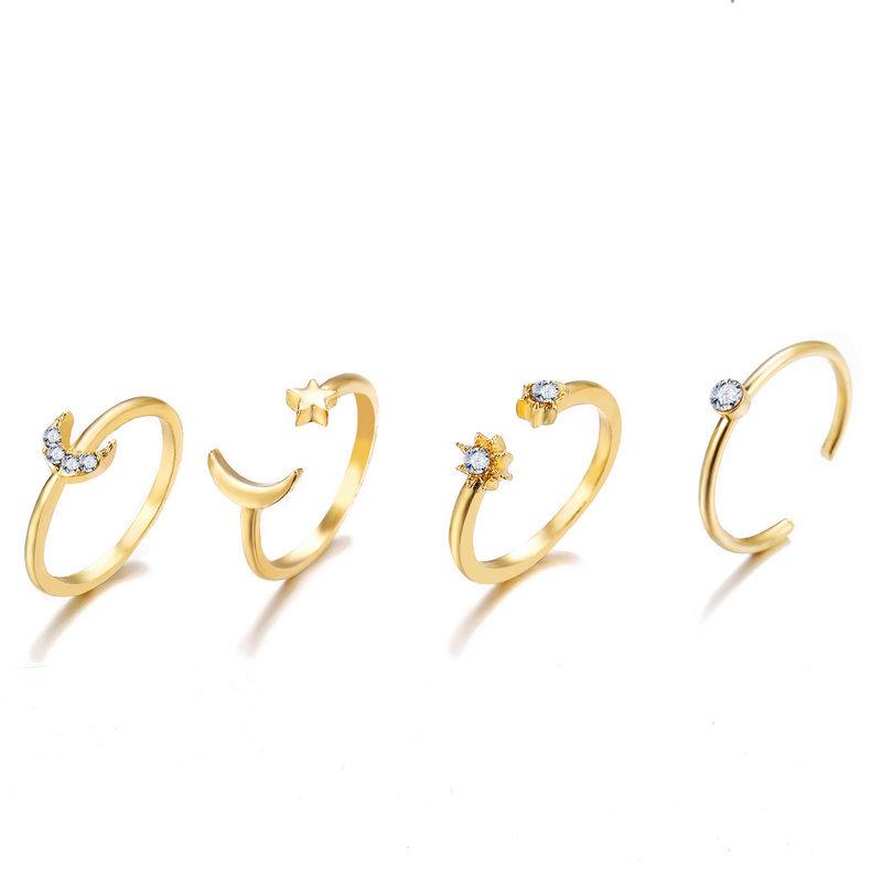 7 Piece Moon & Stars Ring Set With Austrian Crystals 18K Gold Plated Ring in 18K Gold Plated ITALY Design Elsy Style Ring