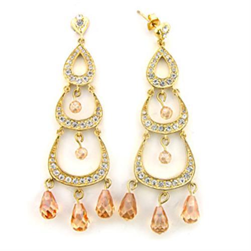 7X372 - Gold 925 Sterling Silver Earrings with AAA Grade CZ  in Champagne Elsy Style Earrings