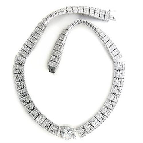 7X410 - Rhodium Brass Necklace with AAA Grade CZ  in Clear Elsy Style Necklace