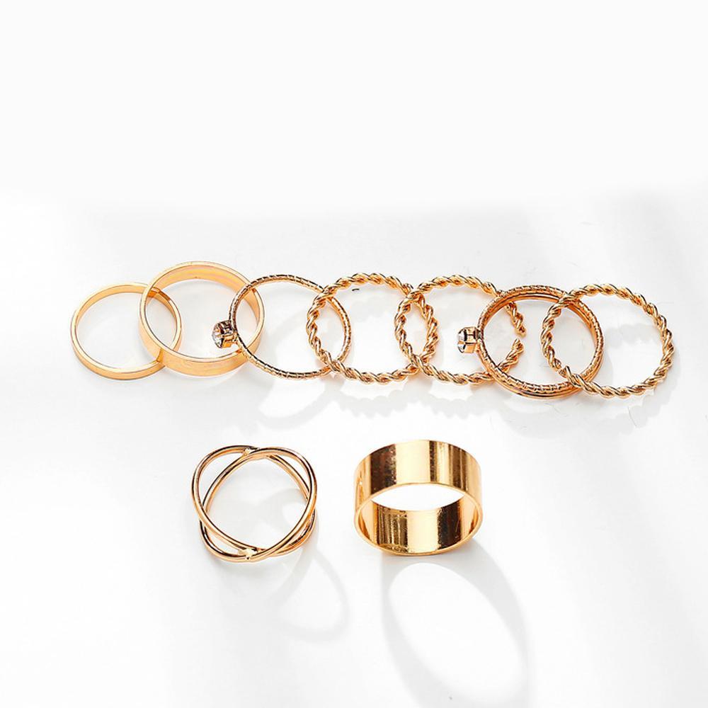 9 Piece Twist Geo Ring Set 18K Gold Plated Ring in 18K Gold Plated ITALY Design Elsy Style Ring