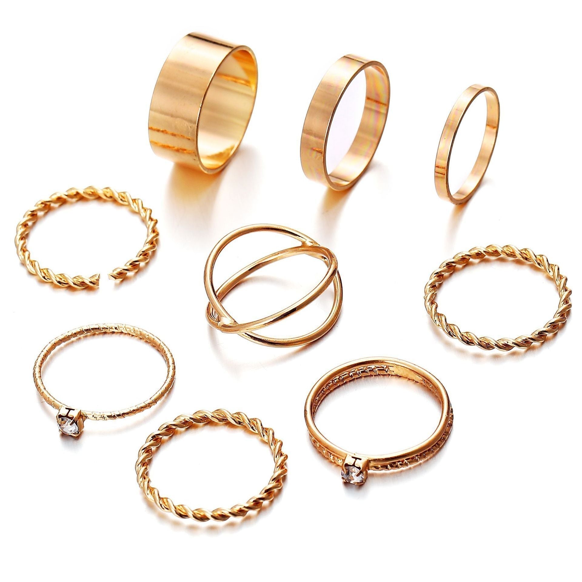 9 Piece Twist Geo Ring Set 18K Gold Plated Ring in 18K Gold Plated ITALY Design Elsy Style Ring