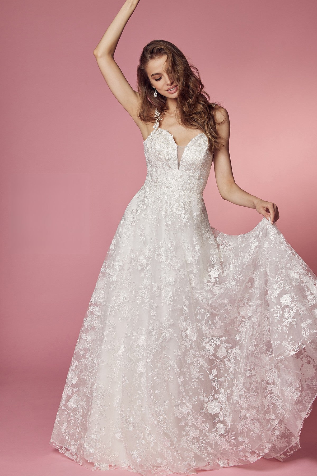 A-Line Embroidered Lace A-Line Long Wedding Dress NXJE922 Elsy Style Wedding Dress