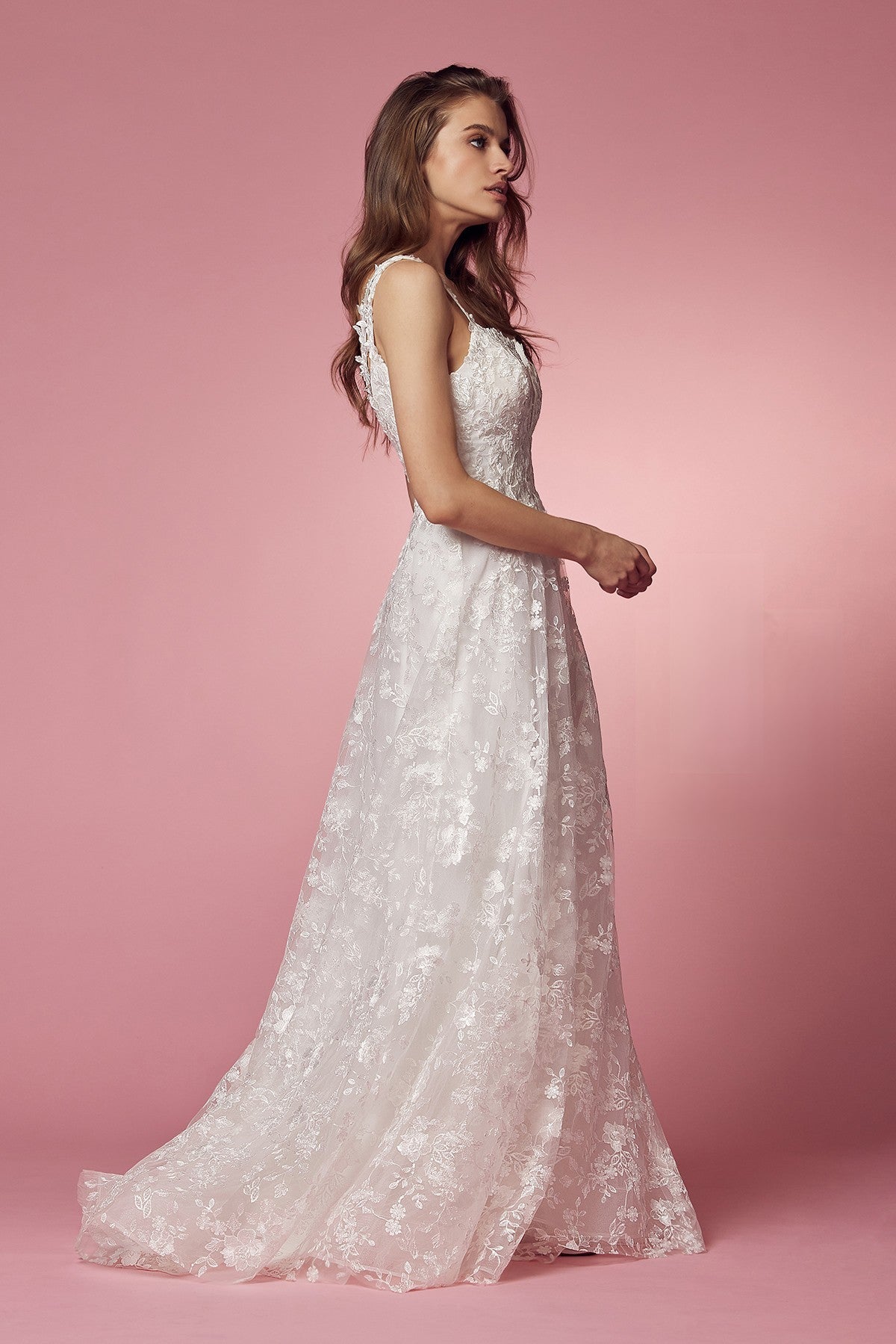 A-Line Embroidered Lace A-Line Long Wedding Dress NXJE922 Elsy Style Wedding Dress