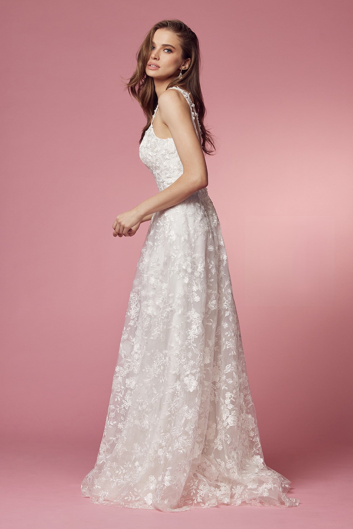 A-Line Embroidered Lace A-Line Long Wedding Dress NXJE922 Elsy Style Wedding Dress