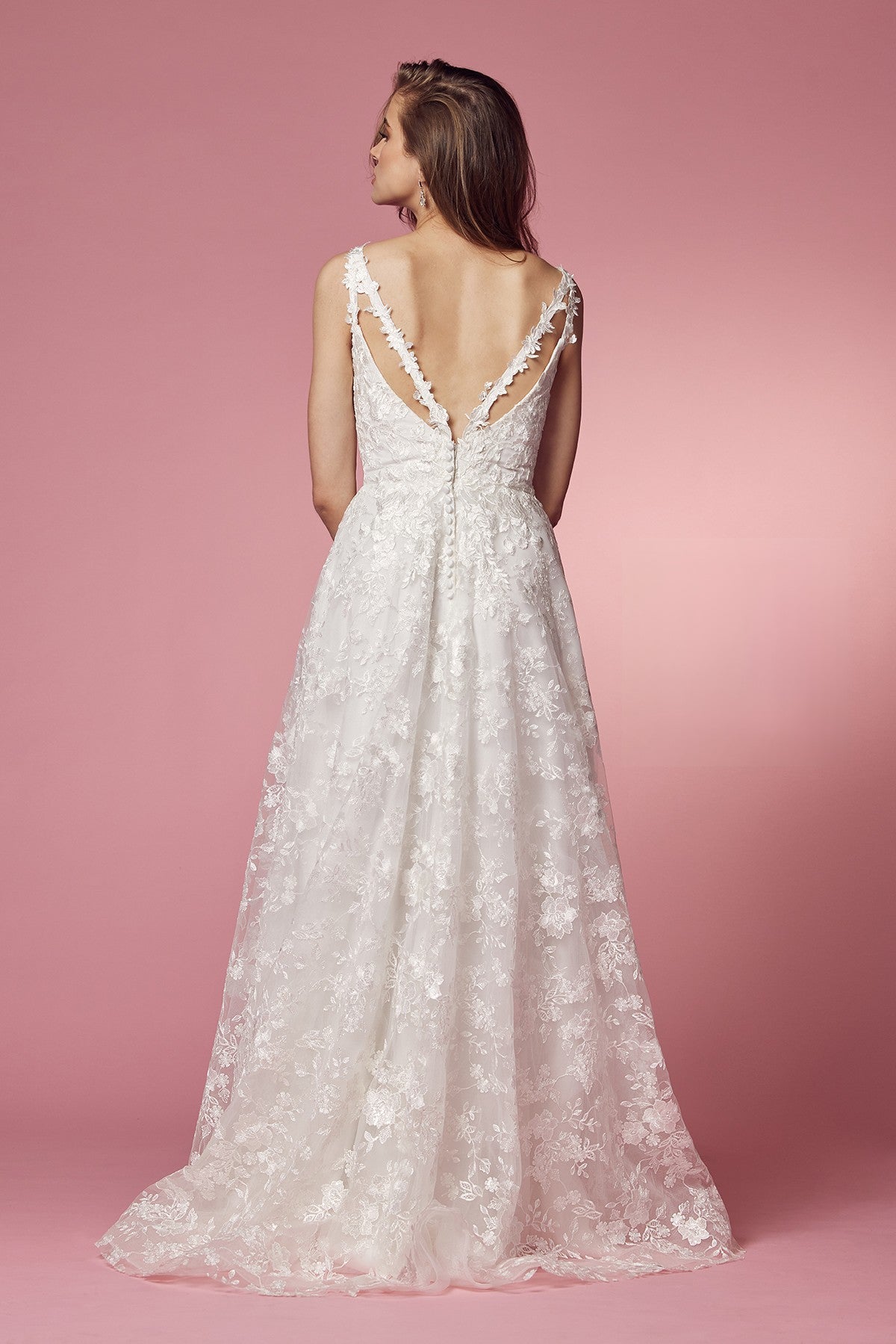 A-Line Embroidered Lace A-Line Long Wedding Dress NXJE922 Elsy Style Wedding Dress