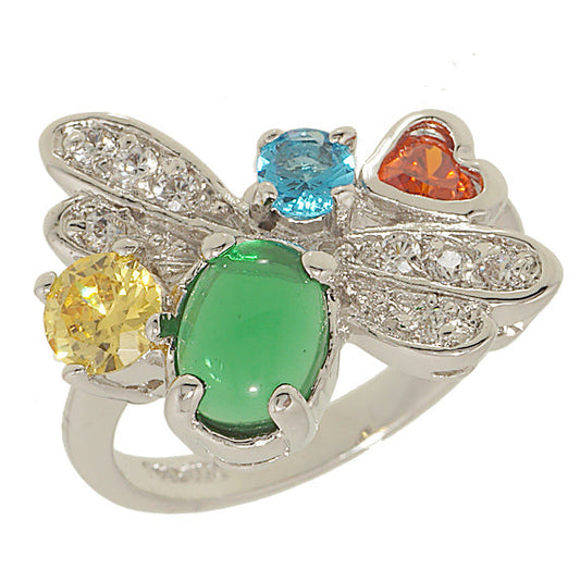 Abstract Exclusive Dragonfly Multi Color Clear Stones Ring Elsy Style Ring