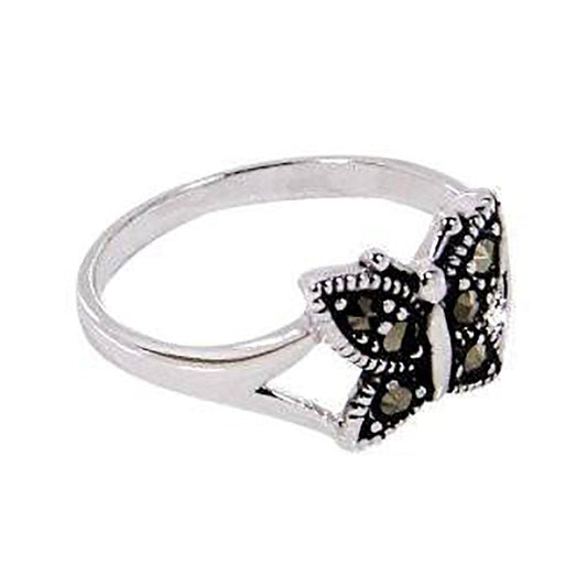 Adorable Butterfly Sterling Marcasite Stone Love Ring Elsy Style Ring