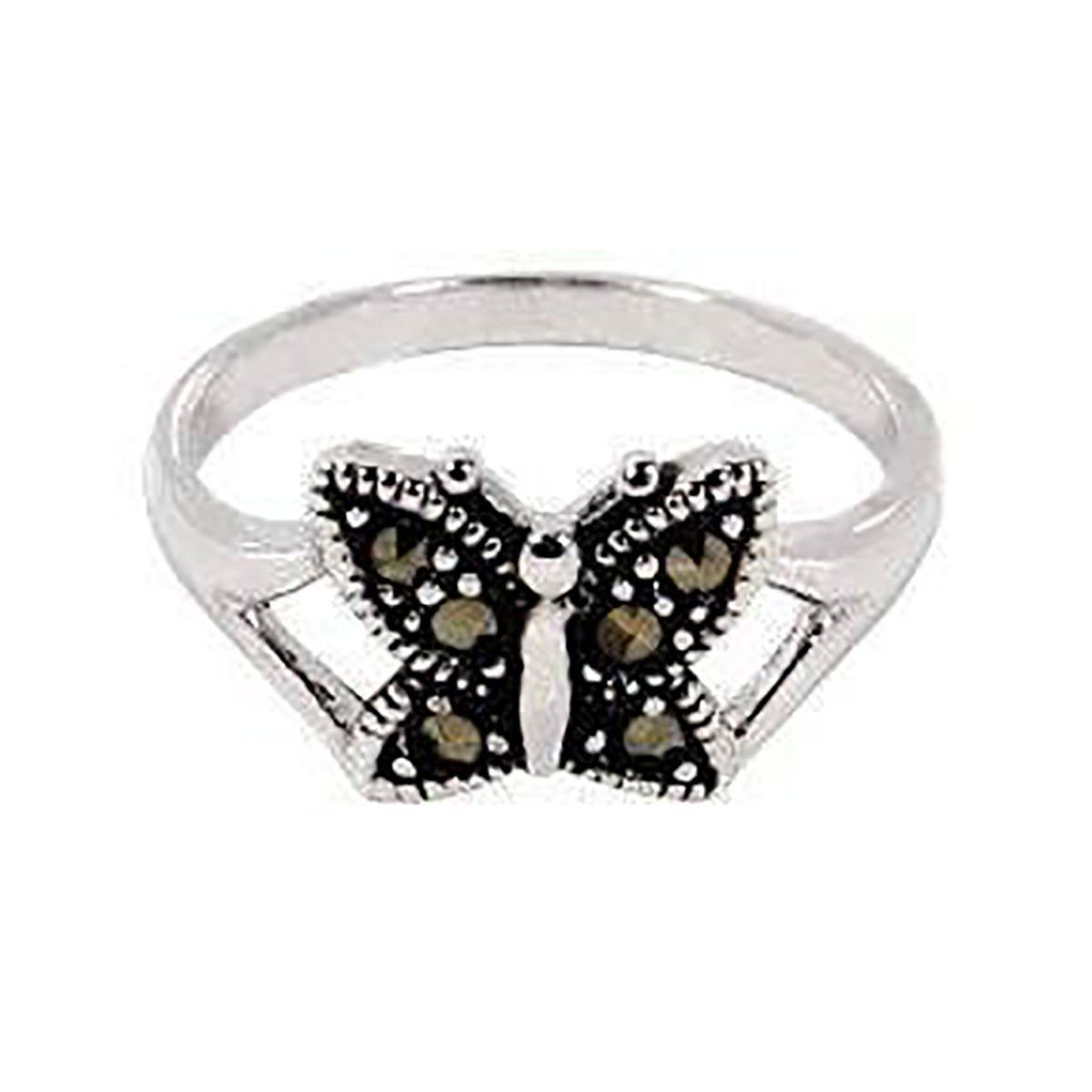 Adorable Butterfly Sterling Marcasite Stone Love Ring Elsy Style Ring