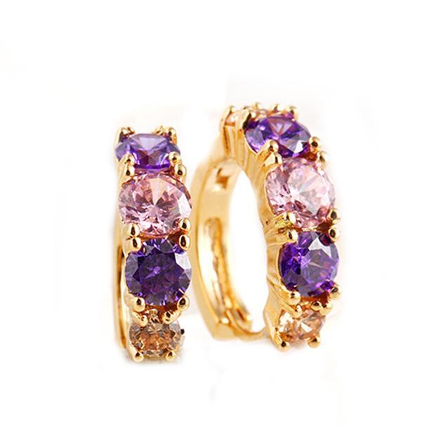 Amethyst Multistone Huggie Earring With Austrian Crystals 18K Gold Plated Earring in 18K Gold Plated ITALY Design Elsy Style Earring