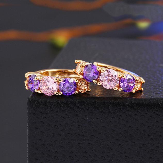 Amethyst Multistone Huggie Earring With Austrian Crystals 18K Gold Plated Earring in 18K Gold Plated ITALY Design Elsy Style Earring