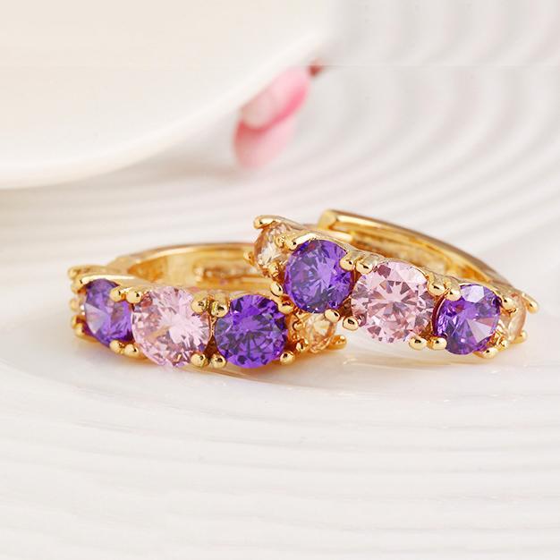 Amethyst Multistone Huggie Earring With Austrian Crystals 18K Gold Plated Earring in 18K Gold Plated ITALY Design Elsy Style Earring