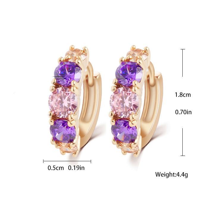 Amethyst Multistone Huggie Earring With Austrian Crystals 18K Gold Plated Earring in 18K Gold Plated ITALY Design Elsy Style Earring