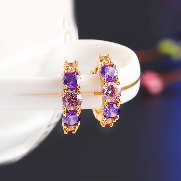 Amethyst Multistone Huggie Earring With Austrian Crystals 18K Gold Plated Earring in 18K Gold Plated ITALY Design Elsy Style Earring