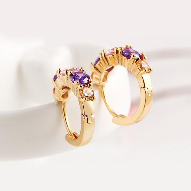 Amethyst Multistone Huggie Earring With Austrian Crystals 18K Gold Plated Earring in 18K Gold Plated ITALY Design Elsy Style Earring