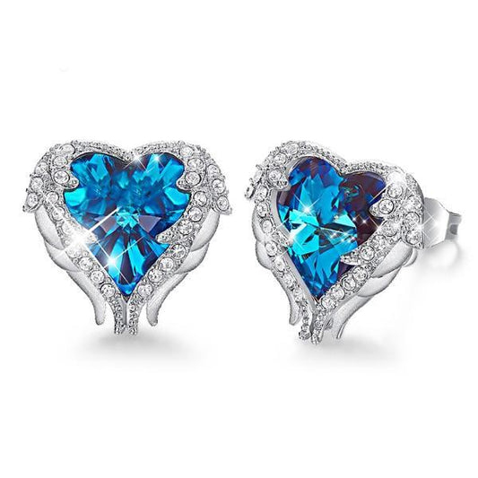 Angel Wings Sapphire Stud 18K White Gold Plated ITALY Design Elsy Style Earring