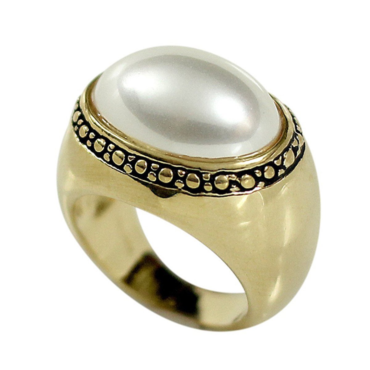 Antique Style Oblong Cabochon Simulated Pearl Ring Elsy Style Ring