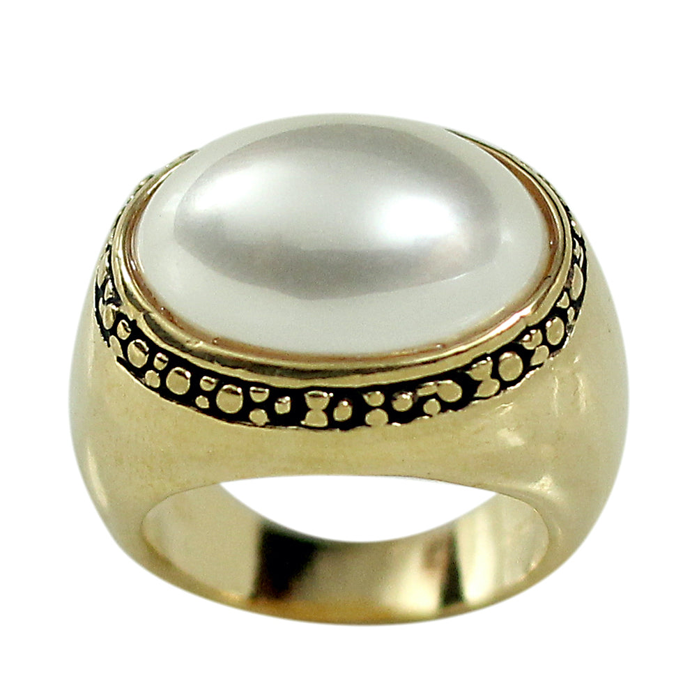 Antique Style Oblong Cabochon Simulated Pearl Ring Elsy Style Ring