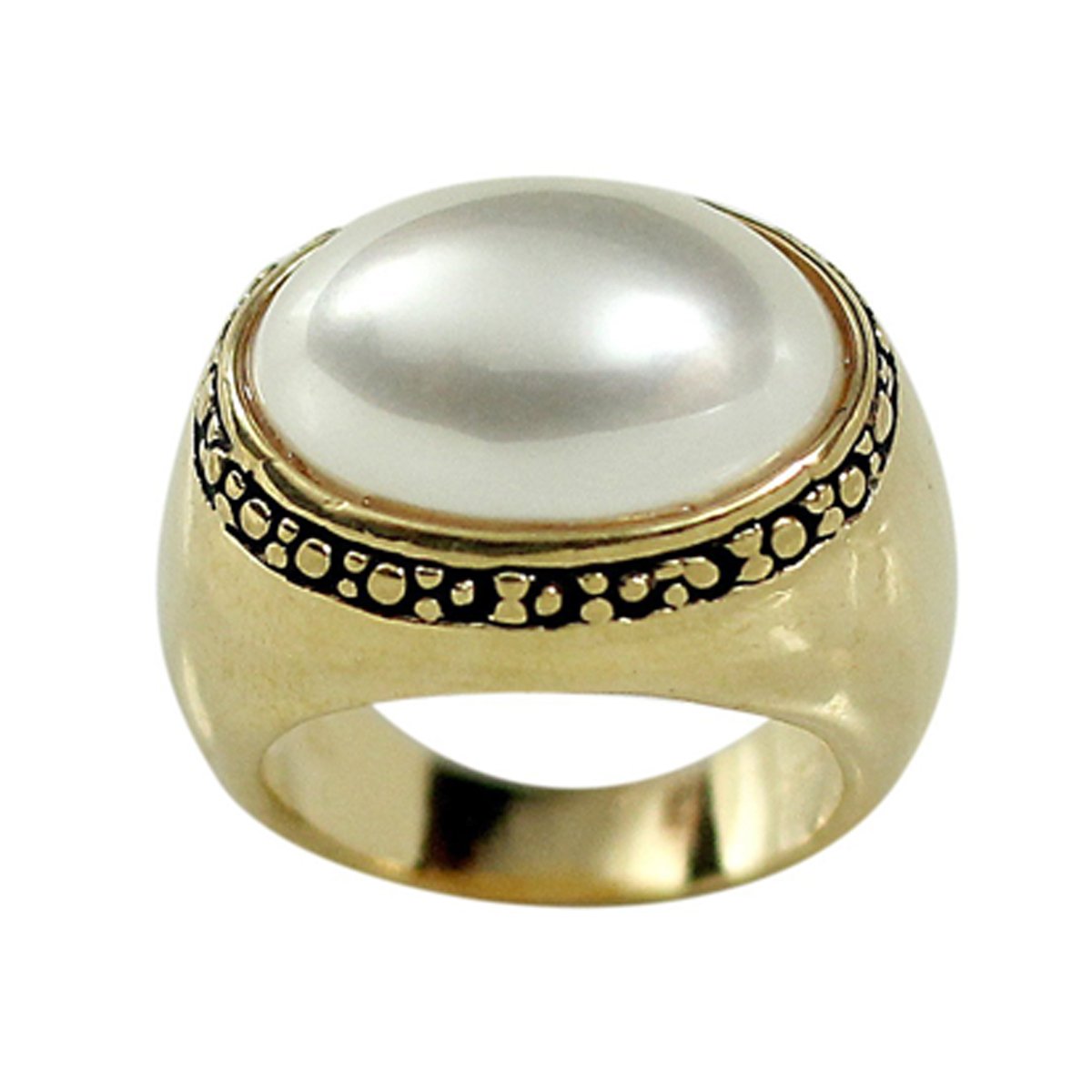 Antique Style Oblong Cabochon Simulated Pearl Ring Elsy Style Ring