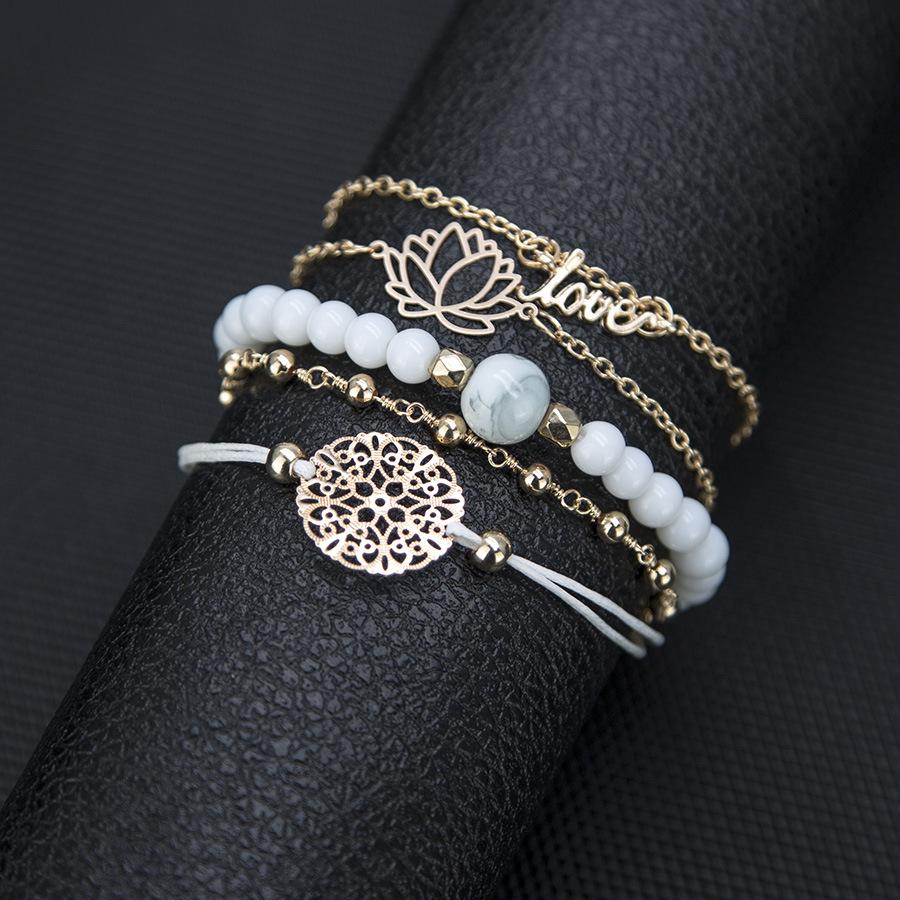 Arcoris White Marble Filigree Pendant & Love 5 Piece Bracelet Set Elsy Style Bracelet