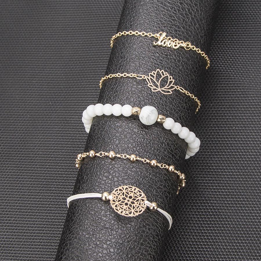 Arcoris White Marble Filigree Pendant & Love 5 Piece Bracelet Set Elsy Style Bracelet