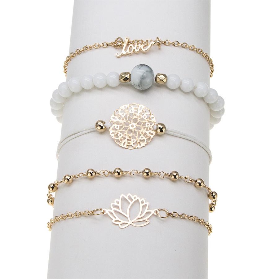 Arcoris White Marble Filigree Pendant & Love 5 Piece Bracelet Set Elsy Style Bracelet