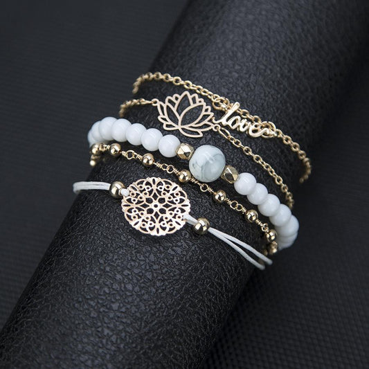 Arcoris White Marble Filigree Pendant & Love 5 Piece Bracelet Set ITALY Design Elsy Style Bracelet