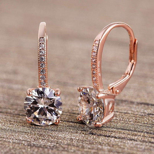 Asscher Cut  Elements Pav'e Leverback Earrings in 14K Rose Gold Elsy Style Earring