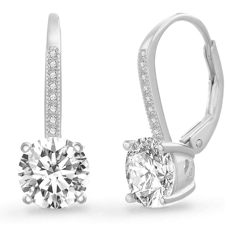 Asscher Cut  Elements Pav'e Leverback Earrings in 14K White Gold Elsy Style Earring