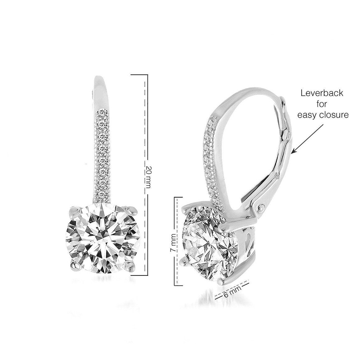 Asscher Cut  Elements Pav'e Leverback Earrings in 14K White Gold Elsy Style Earring