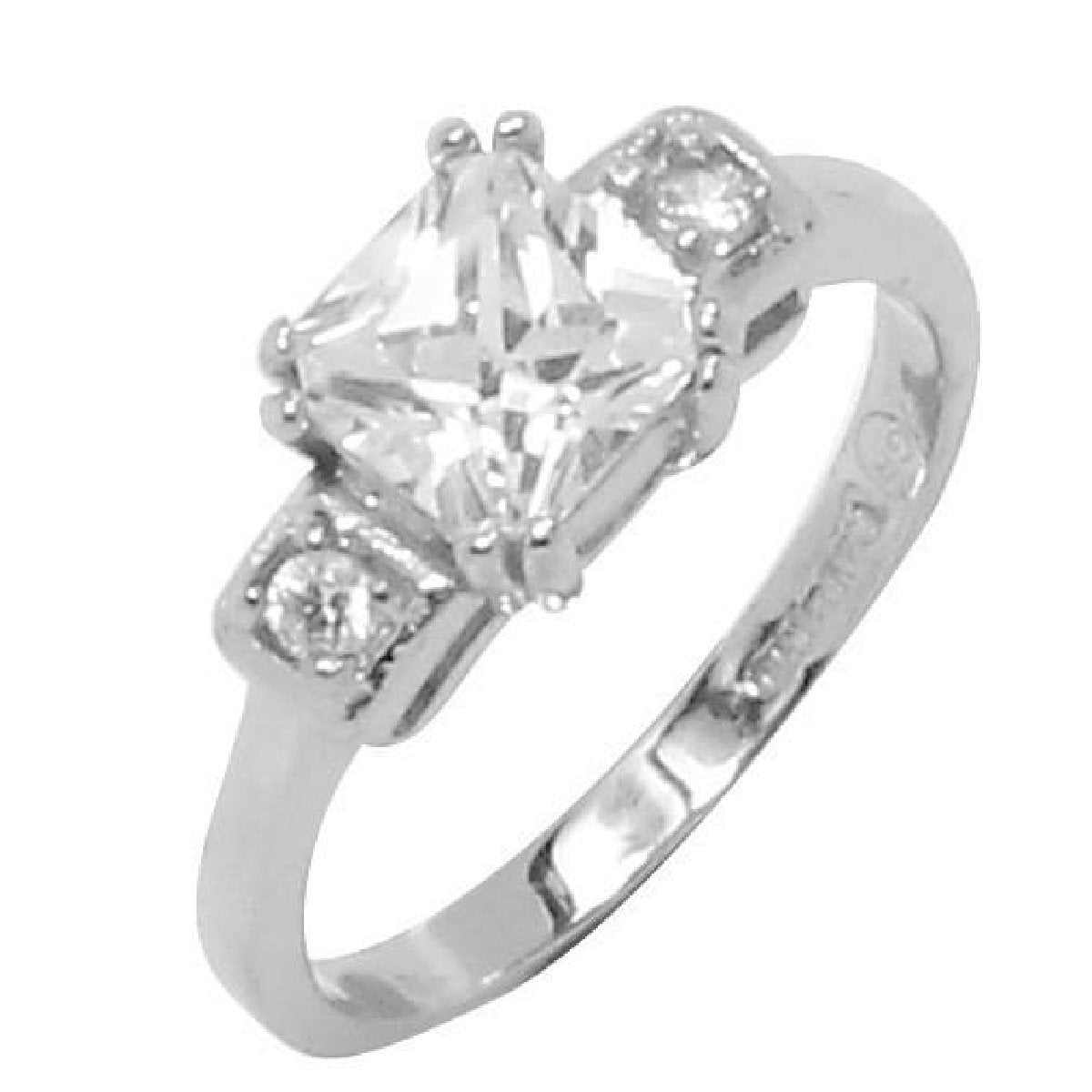 Asscher Cut Prong Set Engagement Two Round Side Stones Ring Elsy Style Ring