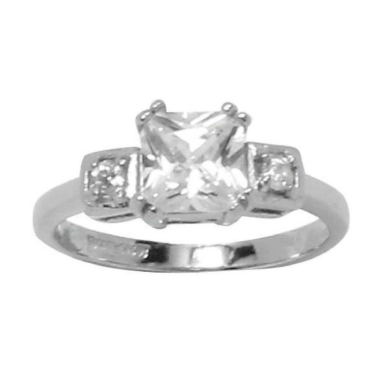 Asscher Cut Prong Set Engagement Two Round Side Stones Ring Elsy Style Ring