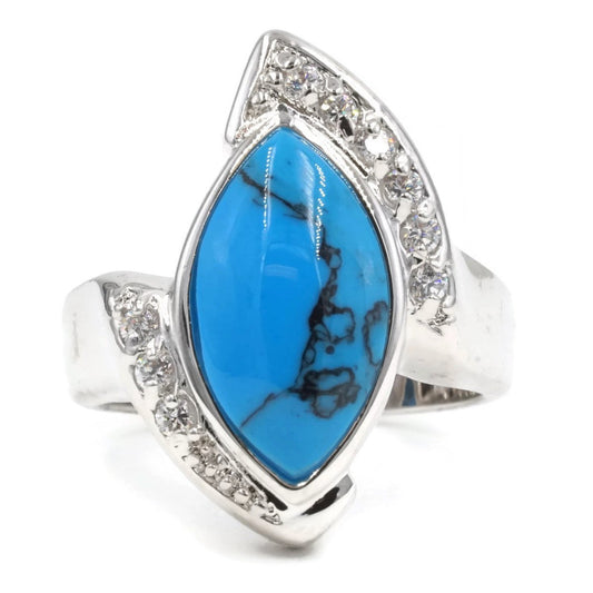 Asymmetrical Simulated Turquoise Clear Stones Ring Elsy Style Ring