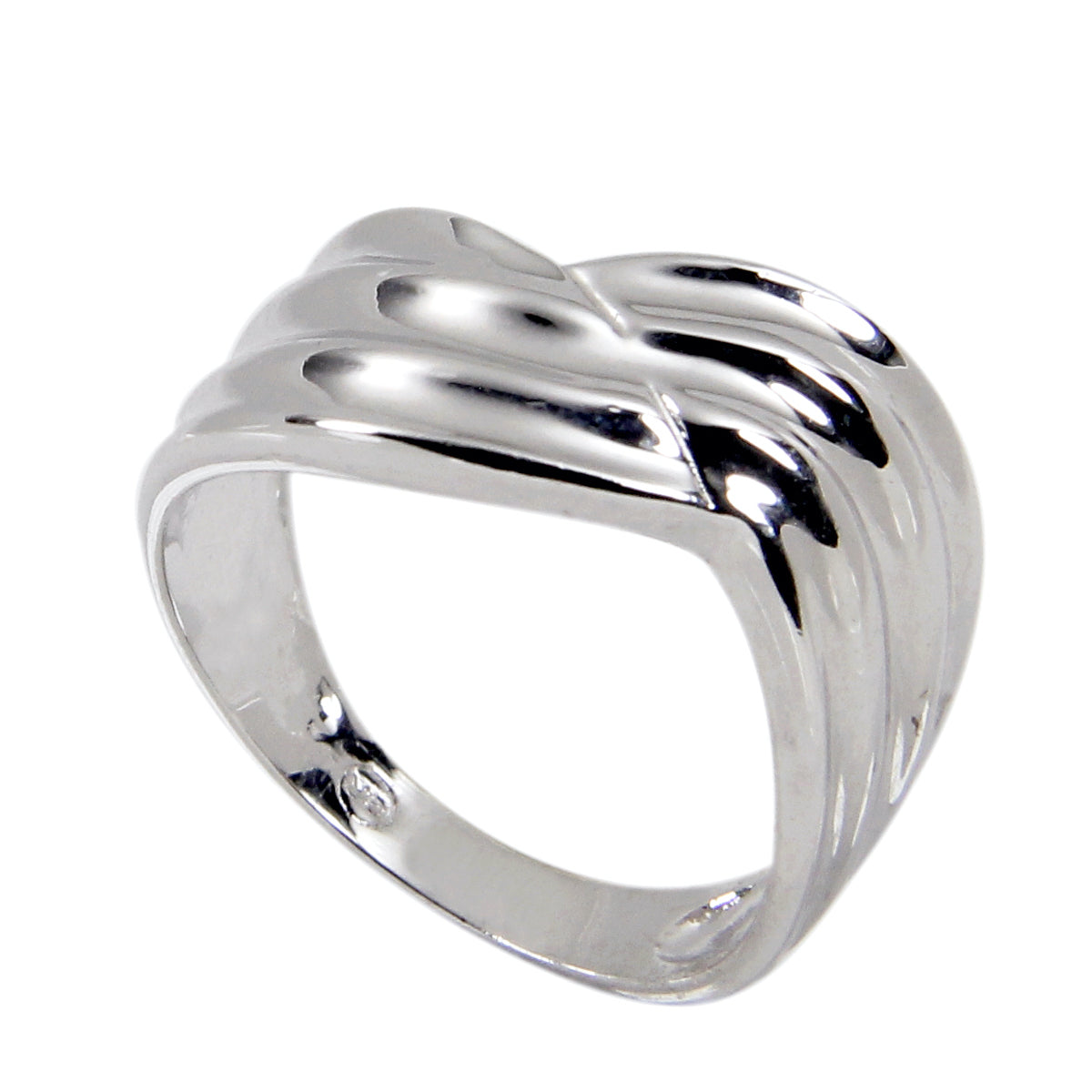 Asymmetrical Sterling Ridged Chevron Band Ring Elsy Style Ring