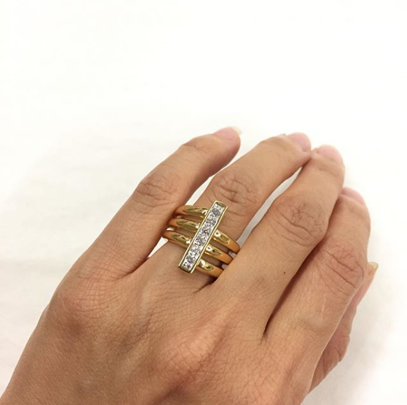 Asymmetrical Three Row Shank Vertical Bar Clear Stone Ring Elsy Style Ring