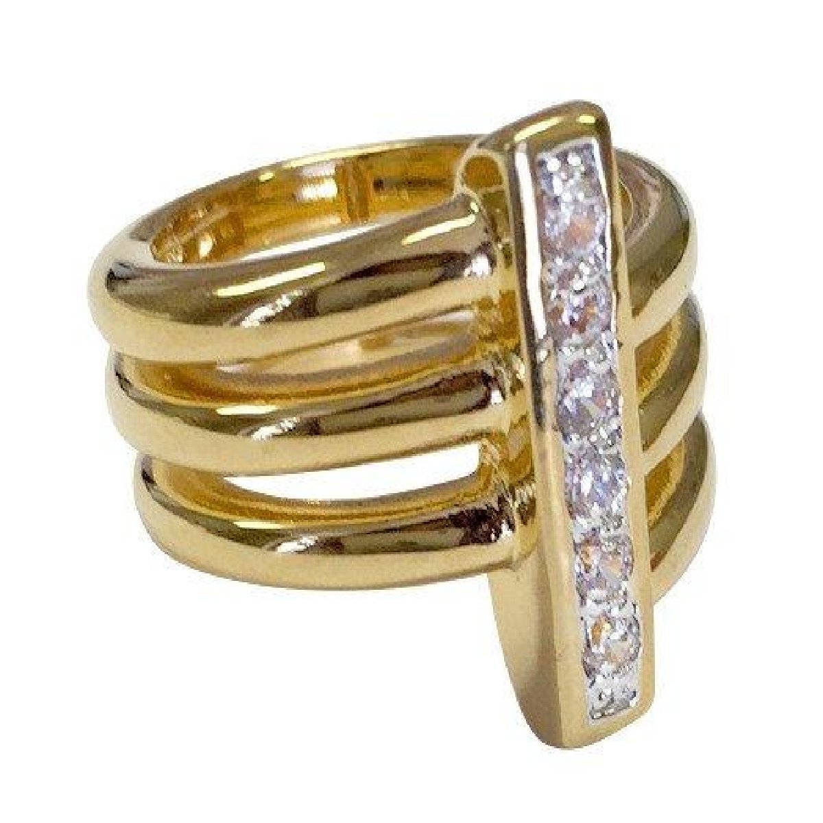 Asymmetrical Three Row Shank Vertical Bar Clear Stone Ring Elsy Style Ring